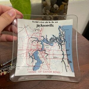 Vintage Jacksonville Map Glass Trinket Tray